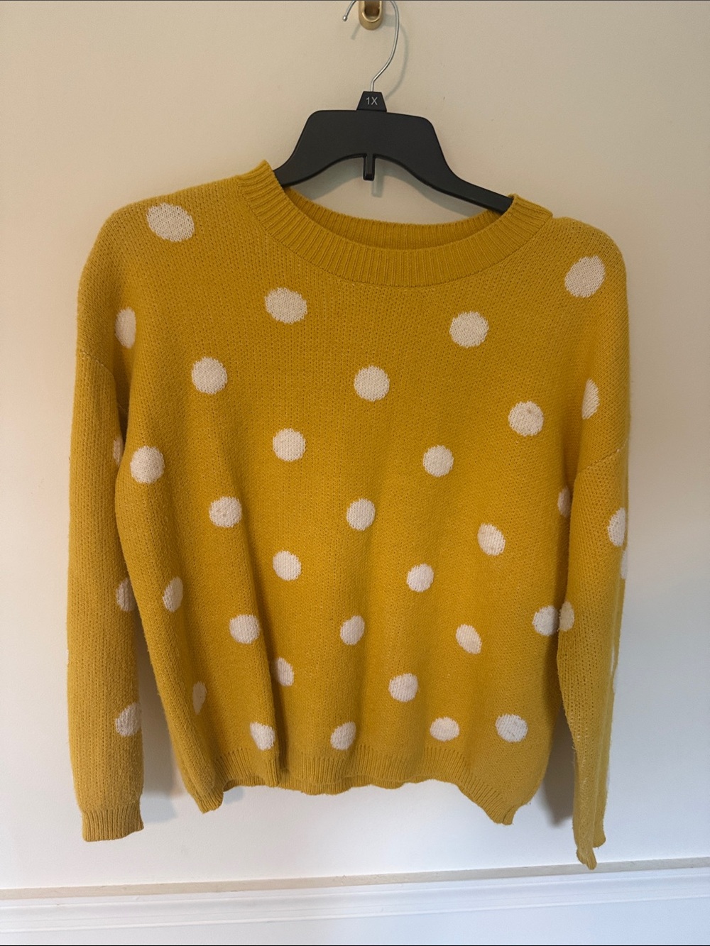 Chelsea & Theodore Mustard Crewneck Sweater with White Polka Dots